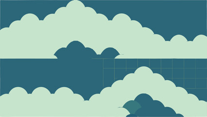 Soft Green Clouds Against Dark Teal Background with Grid Overlay pastel