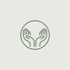 Minimalist hands up logo in green circle symbol