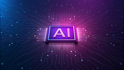 Artificial intelligence brain chip with AI lettering on futuristic circuit board background