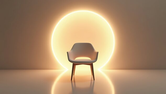 Single chair surrounded by soft circular light boundary, personal boundaries and self respect concept

