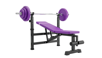 Adjustable Weight Bench with Barbell and Weights - Purple & Black