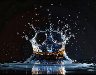 Close-up of water crown splash with dark blurred background