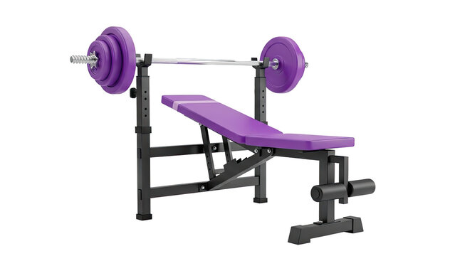 Adjustable Weight Bench with Barbell and Weights - Purple & Black