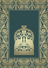 peacocks, feathers ,wedding card design, royal India	