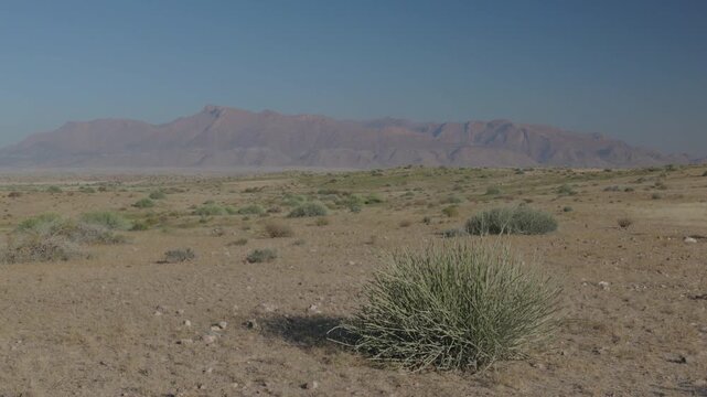 a morning panning shot of the brandberg massif in namibia, africa
