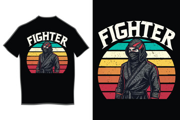 Print Striking black t-shirt design featuring a fierce masked fighter in a bold red and grey suit