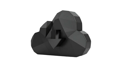 Geometric cloud icon in grey with a downwards arrow, isolated on a black background