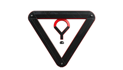 A dark grey, metallic triangle frame with a red inner graphic and central mechanism