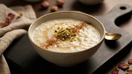 Traditional Rice Pudding Dessert Served in a Bowl 