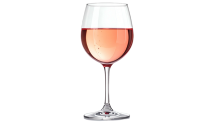 A glass with blush-colored liquid, viewed from the front, set against a black backdrop
