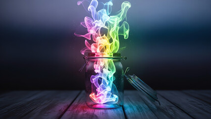 Colorful smoke rising from glass jar