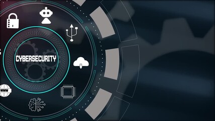 Enhancing digital protection with advanced cybersecurity solutions, featuring futuristic network interface and technical data icons. - Powered by Adobe