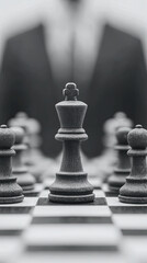 King chess piece on board with pawns in front