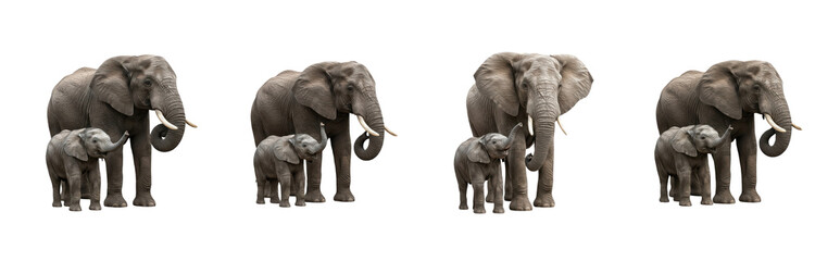 Obraz premium Set of African Elephants, Transparent Background, PNG, Oil Paint