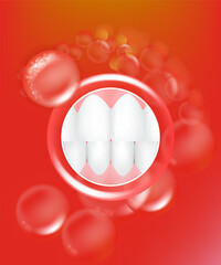 Hyaluronic acid teeth and gum care solutions ad, red collagen with cosmetic advertising background ready to use, illustration vector.	