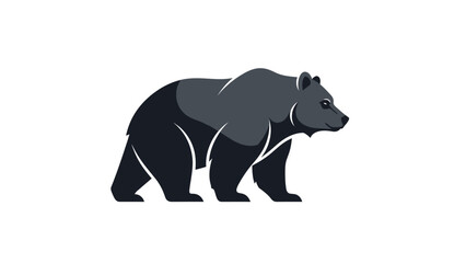 Obraz premium A stylized graphic illustration of a dark grey bear walking in profile on a clean white background.