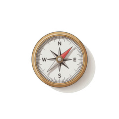 Vintage Style Compass Illustration with Gold Rim and Red Needle Isolated on Transparent Background
