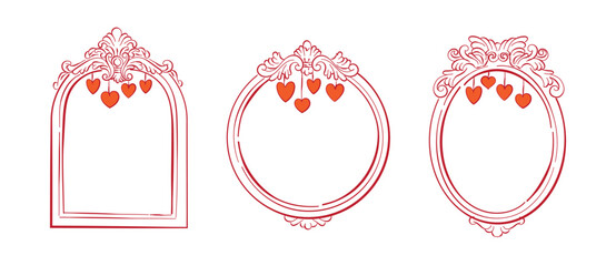 Vintage frame decorated with hearts,  Whimsical   drawing valentine vintage frames, Romantic element for invitations, greeting cards, scrapbooking, sticker, decorative etc.