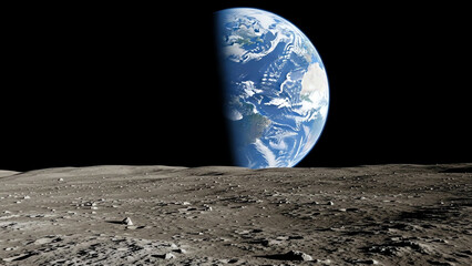 Earthrise over lunar surface