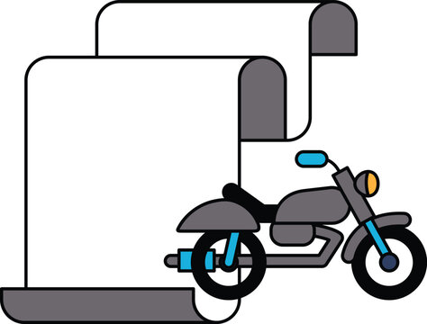 A black and white drawing of a motorcycle and a piece of paper