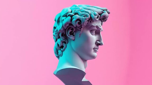 David Statue with Neon Lighting on Pink Background