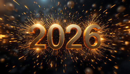 Celebrating the arrival of 2026 with a dazzling display of golden sparks and festive brilliance