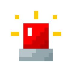Red siren emergency fighing light rays pixel art icon vector design