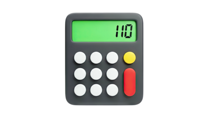 Calculator Showing 110 on Green Screen, Isolated on White