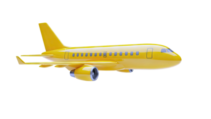 Yellow Airplane Flying Isolated on White Background