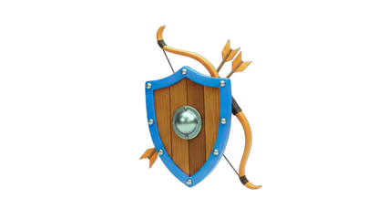 Wooden Shield with Bow and Arrows on White Background