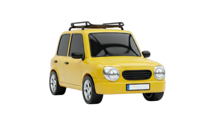 Yellow Cartoon Car Isolated on White Background