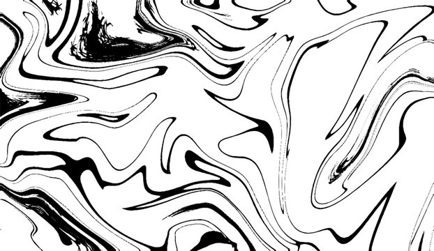 Black and white liquid texture. Hand drawn marbling illustration. Abstract vector background. Monochrome marble pattern.
