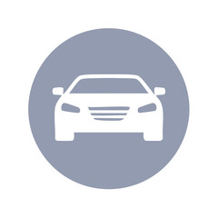Obraz premium Car Front Icon Simple Design White Vehicle on Gray Round Shape Isolated Element