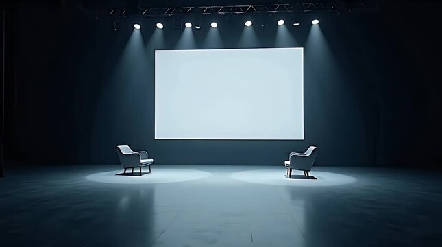 Glossy empty stage with bright lights but no substance, innovation theatre and fake progress concept
