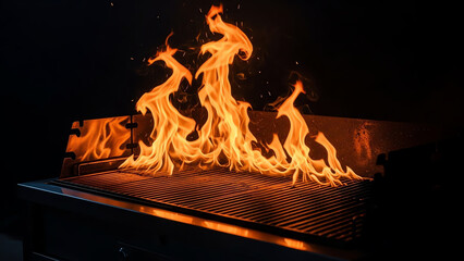 Grill with intense flames and metal grate