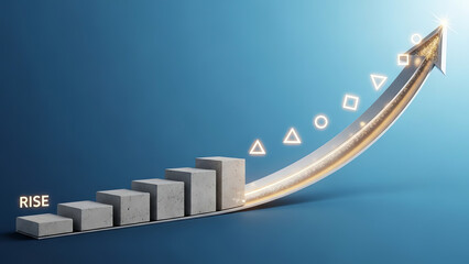 Growth arrow with steps and geometric shapes