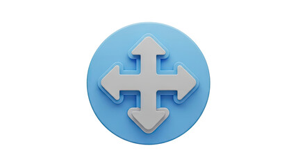 Fototapeta premium 3D Blue Circle Icon with Four-Way Gray Arrows