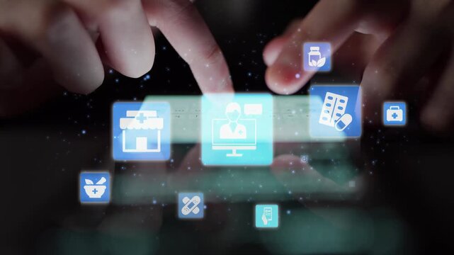 Online pharmacy icons showing medicine, healthcare, prescription and medical services with digital pharmacy, online drugstore, telemedicine and modern pharmaceutical solutions. Funnel