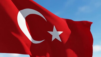 The Turkish Flag Waving Proudly in the Breeze Against a Clear Blue Sky A Symbol of National Pride Independence and Cultural Heritage of Turkey.
