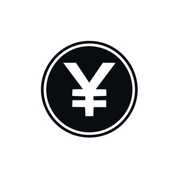 Yen currency symbol in black circle, financial icon for Japanese money, payment and exchange rate