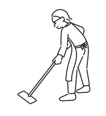 床掃除をする40代女性のイラスト　線画のみ