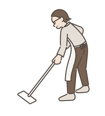 床掃除をする40代女性のイラスト