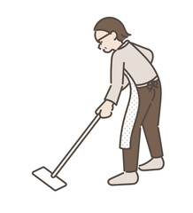 床掃除をする40代女性のイラスト
