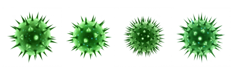 Set of Green Microscopic Virus and Bacteria Cell Illustrations, Transparent Background, PNG, Oil Paint