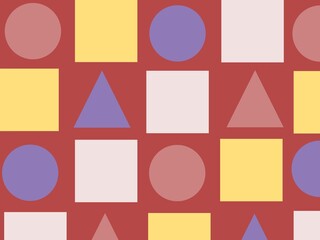 Geometric pattern in colorful square, triangle and circle shape combination