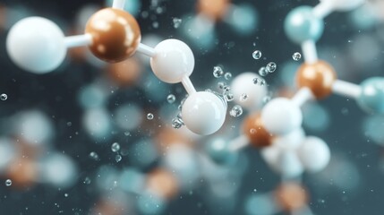 Sustainable fuel molecular model. 3D holographic visualization of carbon-neutral chemical bonds over a dark glass table.