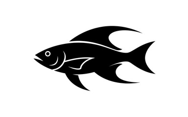 Black Fish Swimming Left on White Background Silhouette