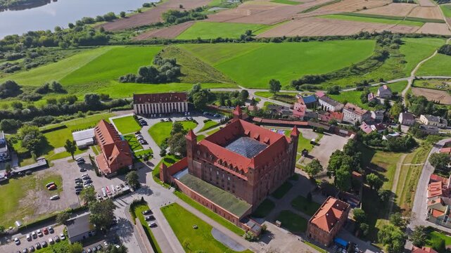 Majestic drone orbit reveals medieval Gniew Castle and Marysienka Palace