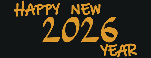 Happy New Year 2026 vector greeting with calligraphic gold glitter text. Abstract Shiny Gold Glitter Wave Background. 2026 Happy New Year on dark background. 