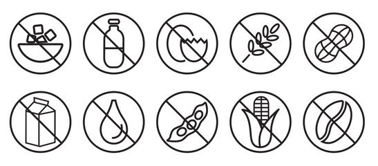 Free From Food Allergy Icons Set &ndash; Sugar Gluten Lactose Nut Free Symbols